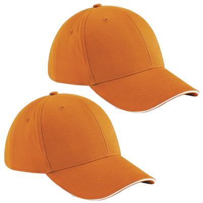 Beechfield 6 panel baseballcap - 2x stuks - oranje/wit - voor volwassenen - katoen