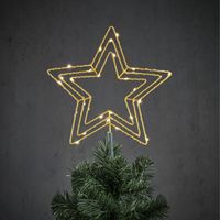 Kerstboom ster piek/topper goud met LED verlichting D25 cm - kerstboompieken - thumbnail
