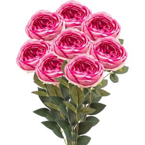 Kunstbloemen boeket roos Joelle - 8x - fuchsia - 65 cm - decoratie bloemen