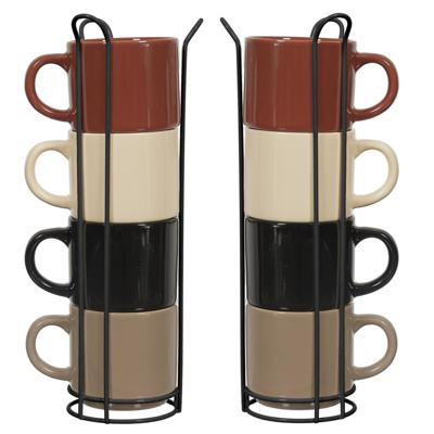 Home Deco Factory Espresso kopjes - 8x stuks - met standaard - keramiek - multicolor Home Deco Factory Espresso kopjes - 8x stuks - met standaard - keramiek - multicolor