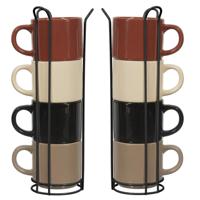 Home Deco Factory Espresso kopjes - 8x stuks - met standaard - keramiek - multicolor