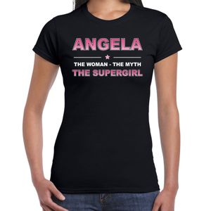 Naam cadeau t-shirt / shirt Angela - the supergirl zwart voor dames 2XL  -