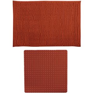 MSV Douche anti-slip mat en droogloop mat - Sevilla badkamer set - rubber/microvezel - terracotta