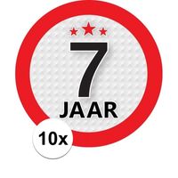 10x 7 Jaar leeftijd stickers rond 9 cm verjaardag versiering   -