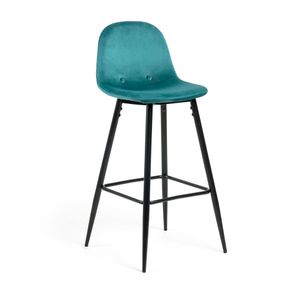 Kave Home Barkruk Nolite (zithoogte 75cm) - Turquoise - Velvet