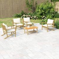 5-delige Loungeset met kussens bamboe crèmewit