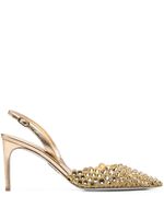 René Caovilla 88mm crystal-embellished heeled pumps - Or