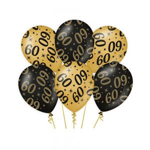 12x stuks leeftijd verjaardag feest ballonnen 60 jaar geworden zwart/goud 30 cm