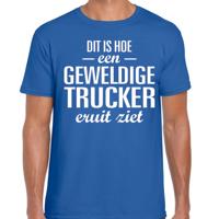 Cadeau T-Shirt heren - blauw - Awesome trucker - vrachtwagenchauffeur
