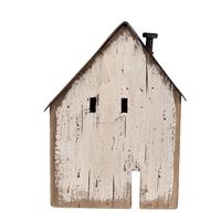 Clayre & Eef Decoratie Beeld Huis 19 cm Wit Rood Hout Wit