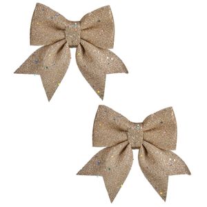 2x stuks kerstboomversiering kleine ornament strikjes/strikken champagne glitters 14 x 12 cm