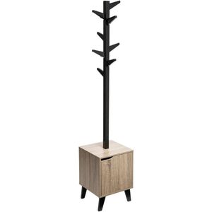 Kapstok - beige/zwart - MDF hout - 8 haaks - 34 x 32 x 168 cm