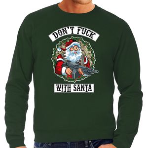 Grote maten foute Kersttrui / outfit Dont fuck with Santa groen voor heren