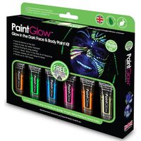 Face/Body paint set - 6x13 ml - neon/glow in the dark/black light - schmink/make-up - waterbasis   - - thumbnail
