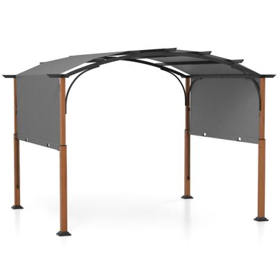 300 x 360 cm Uitschuifbare Pergola voor Buiten Metalen Pergola in de Vorm van Een Boog met Uitschuifbare Luifel-Grijs