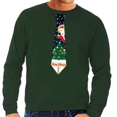 Foute kersttrui - sweater - met stropdas in kerst print - groen - voor heren