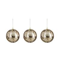 Disco kerstballen - 3x stuks - champagne - 8 cm - foam - spiegelbol/discobol