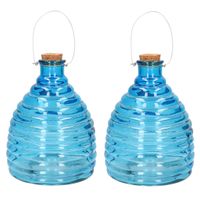 Set van 2x stuks wespenvanger/wespenval blauw van glas 21 cm - thumbnail