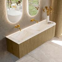Badmeubel Mondiaz Kurve-Dlux | 155 cm cm | Meubelkleur Dusk | Wastafelkleur Ostra | Solid surface | Dubbel / Links spoelbak | Zonder kraangat(en)