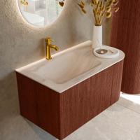 Badmeubel Mondiaz Kurve-Dlux | 85 cm | Meubelkleur Ruby | Wastafelkleur Meli | Solid surface | Wasbak linker zijde spoelbak | 1 kraangat