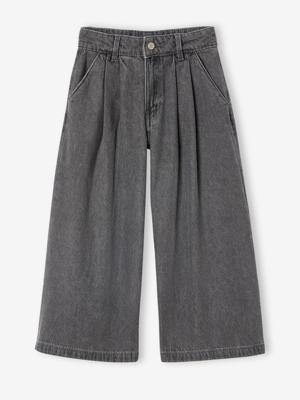 Wijde jeans met plooien voor meisjes denimgrijs