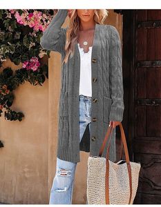 Crew Neck Casual Plain Loose Cardigan