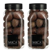 Mica Decorations decoratie stenen - 2x - 650ml - groot - bruin mix - hobby steentjes