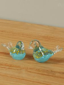 Glazen vogeltjes blauw/geel, 2 stuks