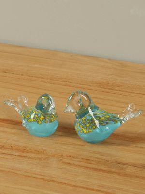 Glazen vogeltjes blauw/geel, 2 stuks