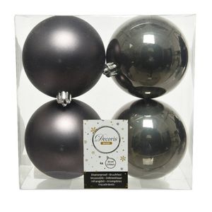 4x stuks kunststof kerstballen antraciet (warm grey) 10 cm glans/mat - Kerstbal