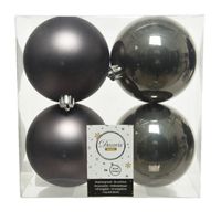 4x stuks kunststof kerstballen antraciet (warm grey) 10 cm glans/mat - Kerstbal - thumbnail