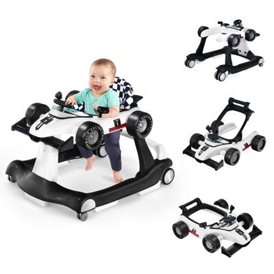 4 in-1 Loopwagen met Instelbare Hoogte en Snelheid Babykart met Anti-Slip Pads Inklapbare Babywandelaar Wit
