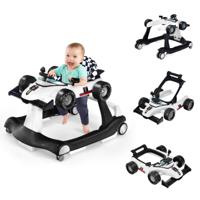 4 in-1 Loopwagen met Instelbare Hoogte en Snelheid Babykart met Anti-Slip Pads Inklapbare Babywandelaar Wit