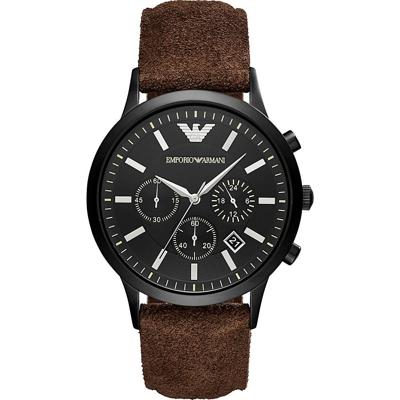 Emporio Armani Heren Renato AR11078 zwart leer Japans quartz modehorloge 43 mm AR11078
