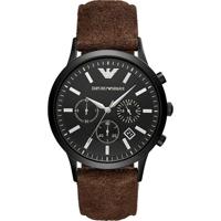 Emporio Armani Heren Renato AR11078 zwart leer Japans quartz modehorloge 43 mm AR11078