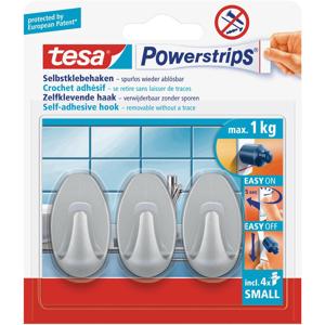 Tesa Powerstrips ovale haken mat chroom small - 9x stuks - Verwijderbare haken - Ophangen