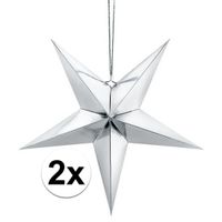 2x Zilveren sterren 45 cm Kerst decoratie/versiering - thumbnail