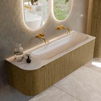 Badmeubel Mondiaz Kurve-Dlux | 145 cm | Meubelkleur Dusk | Wastafelkleur Meli | Solid surface | Wasbak rechter zijde spoelbak | Zonder kraangat(en)