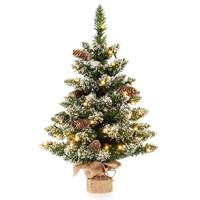 64 cm Kunstkerstboom Tafelkerstboom Mini Kerstboom Sneeuwgevulde Kerstboom met 8 Lichtstanden en 75 takken met Sneeuw