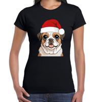 Kerst T-shirt voor dames - Mopshondje met kerstmuts - zwart - Kerstfeest Kerst T-shirt voor dames - Mopshondje met kerstmuts - zwart - Kerstfeest
