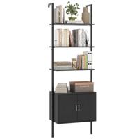 5-laags Ladderrek Boekenrek Wandrek met Kast Kantelbeveiligingskits en Metalen Frame Zwart 60 x 35 x 184 cm