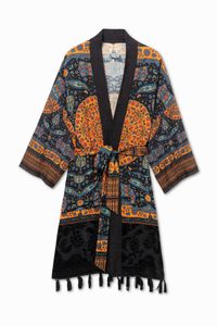 Etnische kimono met kwastjes - BLACK - S