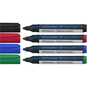 Schneider Schreibgeräte Maxx 290 markeerstift 4 stuk(s) Kogelpunt Zwart, Blauw, Groen, Rood