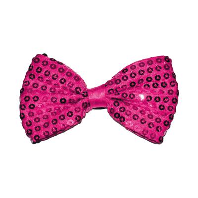 Carnaval verkleed vlinderstrikje met glitter pailletten - fuchsia roze - polyester - heren/dames