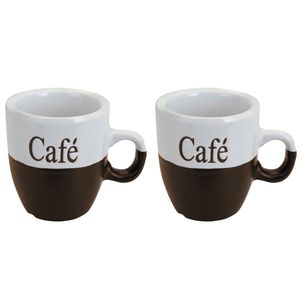 Koffiemok set 2x stuks - donkerbruin - keramiek - 150 ml