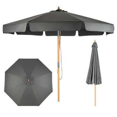 3 m Terras Parasol Buiten Parasol met Handmatige Druk op de Knop Kantelen 8 Hout Stokken Waterdichte Polyester Stof UV-Bescherming