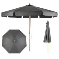 3 m Terras Parasol Buiten Parasol met Handmatige Druk op de Knop Kantelen 8 Hout Stokken Waterdichte Polyester Stof UV-Bescherming