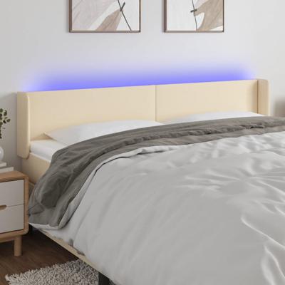 Hoofdbord LED 203x16x78/88 cm stof crèmekleurig