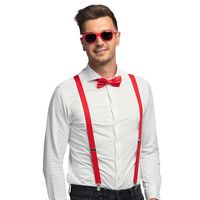 Carnaval verkleed set - bretels/party bril/vlinderstrikje - rood - volwassenen/heren/dames