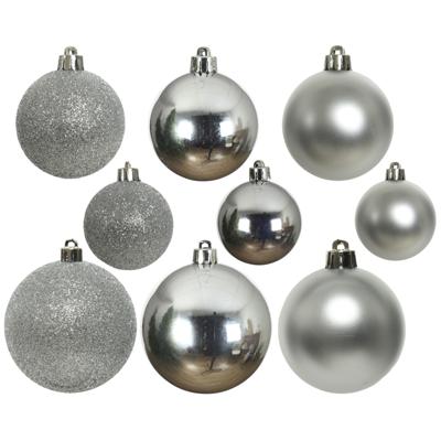 Decoris kerstballen - 30x st - zilver - 4-5-6 cm - kunststof - kerstversiering Decoris kerstballen - 30x st - zilver - 4-5-6 cm - kunststof - kerstversiering
